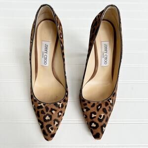 Jimmy Choo Romy 100 Leopard Print Pony Hair Pumps Brown Hazelnut Mix Size 39.5